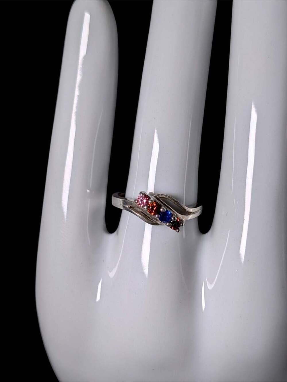Vintage Round Cut Multi-Color Simulated Gemstone Band Sterling Silver Ring